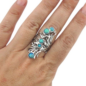 opal ring Long Sterling silver ring and Mosaic Opal Ring,israeli designer, size 11 ready to ship ,free shipping 1588B