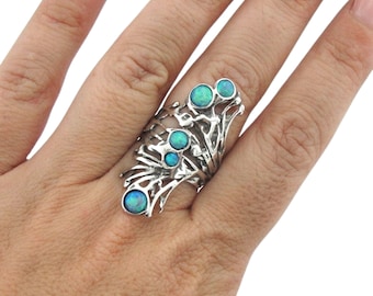 opal ring Long Sterling silver ring and Mosaic Opal Ring,israeli designer, size 11 ready to ship ,free shipping 1588B
