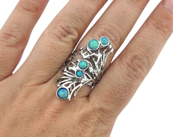 opal ring Long Sterling silver ring and Mosaic Opal Ring,Israeli designer, size 11 ready to ship,free shipping 1588brop-7