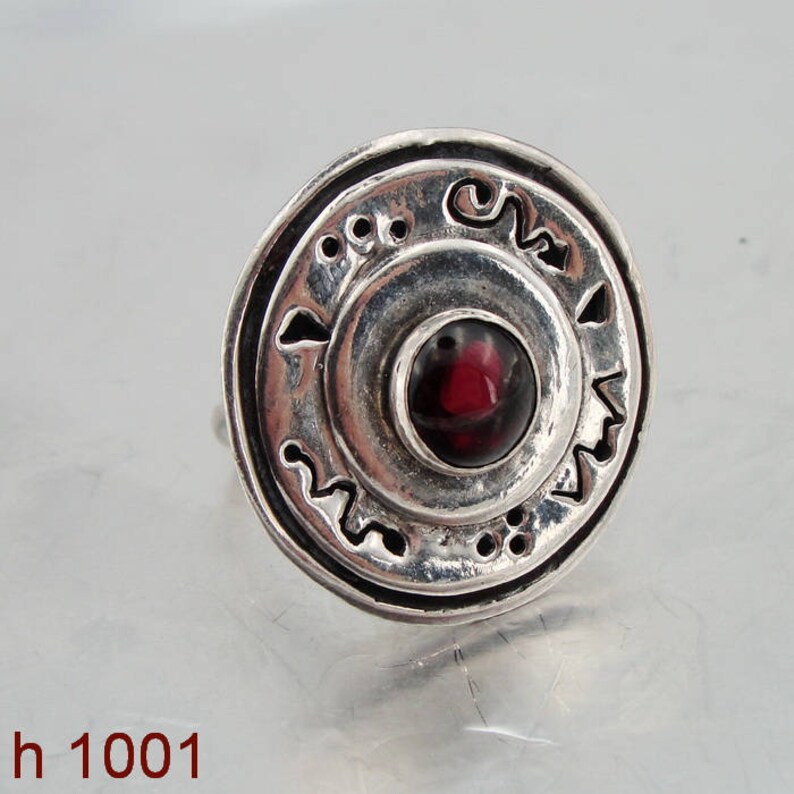 Red Stone Ring size 7 Garnet Ring Round Red Garnet Ring Handcrafted Ring 925 Sterling Silver Garnet Ring Israel Jewelry h 1001
