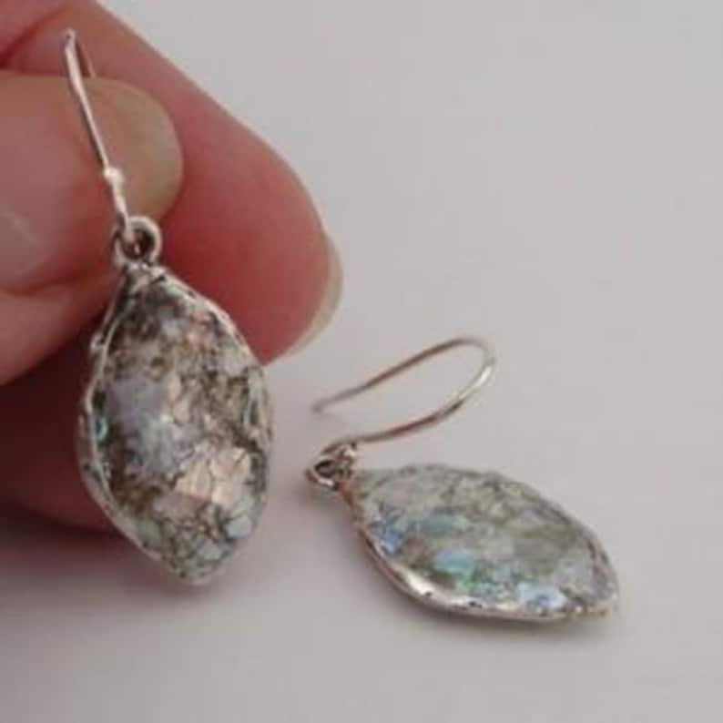 Mom Gift Hadar jewelry 925 sterling Silver Roman Glass drop shapr Earrings Antique Roman Grass as 416306 Wife birthday Gift Unique Gift