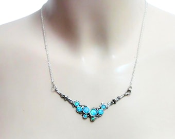Halsband i sterlingsilver med mosaikopal: Handgjort klusterhänge