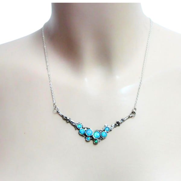 Mosaic Opal Sterling Silver Necklace: Handmade Cluster Pendant