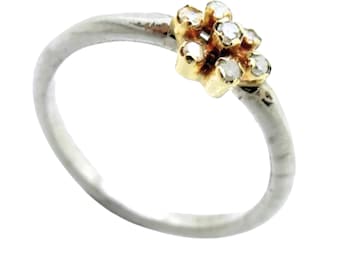 Diamond Ring: 9K Gold Floral Sterling Silver Band