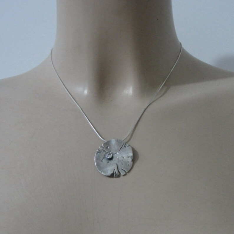 Zircon Pendant, Sterling Silver pendant, Handmade Silver Necklace, Long Silver pendant, Circle Silver pendant, Israeli Design, Hadar Jewelry