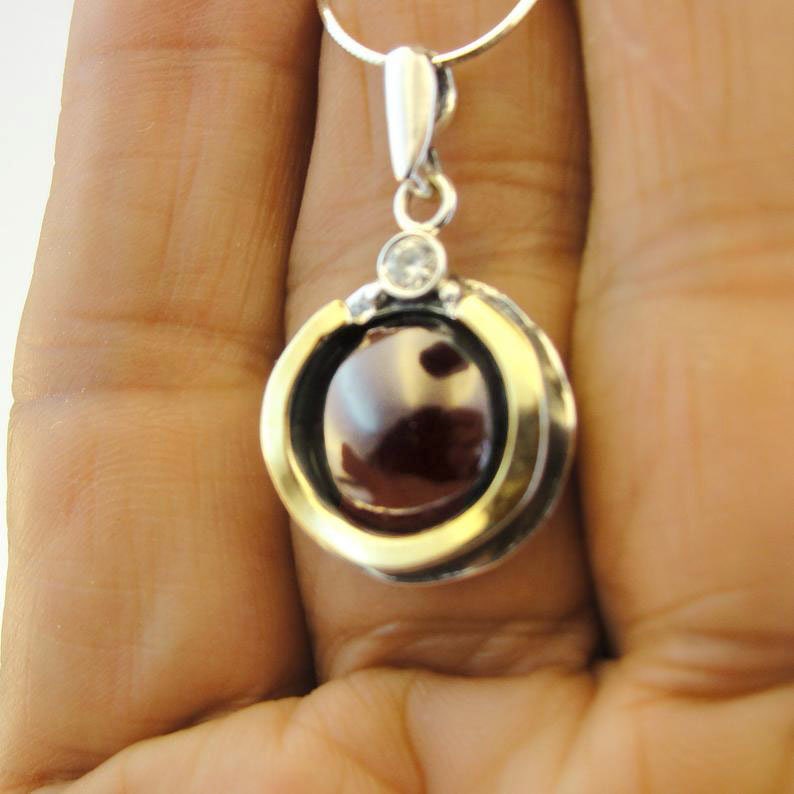 Garnet silver pendant 958p garnet round pendant 9K Yellow Gold /& 925 Sterling Silver garnet stone pendant red garnet long pendant