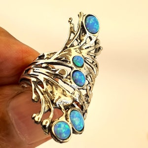 opal ring, Long Sterling silver ring with opal ,Israeli designer, Long ring, finger ring, multi gemstone ring, sterling silver ring, middle finger ring, men ring, women ring, unisex ring, Christmas ring, Christmas gift, Mosaic opal, blue opal, unique