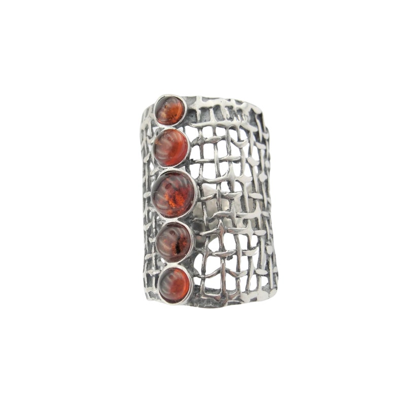 Wide nest Band Sterling Silver Ring made of Amber Gemstone 
Meticulously handcrafted in Israel for exceptional quality. Each piece is made to order with meticulous attention to detail.