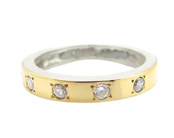 Yellow Gold Sterling Silver Ring: Clear Zircon, Hadar Israeli Design