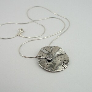 Zircon Pendant, Sterling Silver pendant, Handmade Silver Necklace, Long Silver pendant, Circle Silver pendant, Israeli Design, Hadar Jewelry