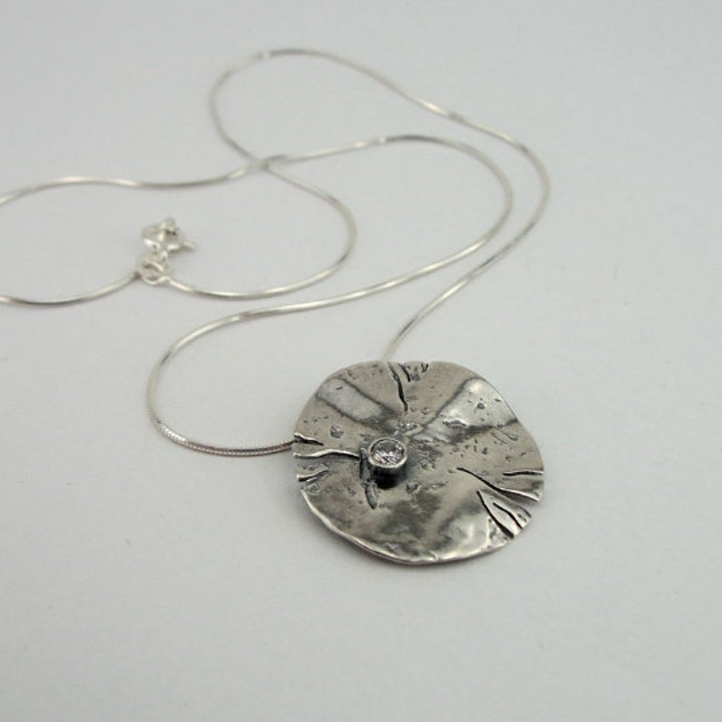 Zircon Pendant, Sterling Silver pendant, Handmade Silver Necklace, Long Silver pendant, Circle Silver pendant, Israeli Design, Hadar Jewelry