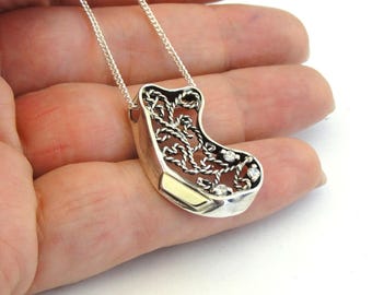 Sterling Silver and Yellow Gold Zircon Filigree Pendant, Handmade Israeli Designers Jewelry
