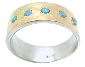 Opal Ring, Sterling Silver and Gold Ring, wide ring, Hadar Jewelry Ring, Handmade Ring, Israeli design, Ring made in Israel