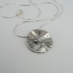 Zircon Pendant, Sterling Silver pendant, Handmade Silver Necklace, Long Silver pendant, Circle Silver pendant, Israeli Design, Hadar Jewelry