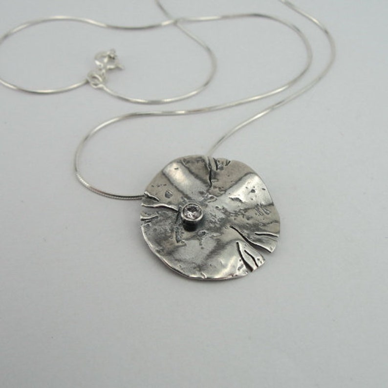 Zircon Pendant, Sterling Silver pendant, Handmade Silver Necklace, Long Silver pendant, Circle Silver pendant, Israeli Design, Hadar Jewelry