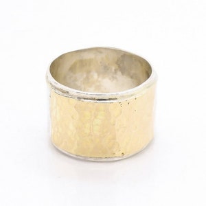 Wide hammered wedding ring silver & gold (129BR