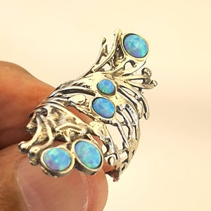 opal ring, Long Sterling silver ring with opal ,Israeli designer, Long ring, finger ring, multi gemstone ring, sterling silver ring, middle finger ring, men ring, women ring, unisex ring, Christmas ring, Christmas gift, Mosaic opal, blue opal, unique