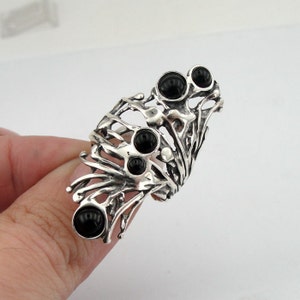 Stunning Long Sterling Silver Onyx Ring