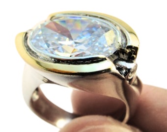 Anillo de circonitas atrevidas: plata de ley y oro amarillo, diseño israelí