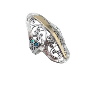 Mosaic Opal Filigree Ring: Sterling Silver & Yellow Gold by Hadar Jewelry