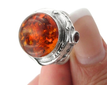 Amber Rings, Women Ring, Big Statement Ring Boho Ring, Unique Ring, Amber Ring, Cocktail Ring, Silver Jewelry Gift (H156)