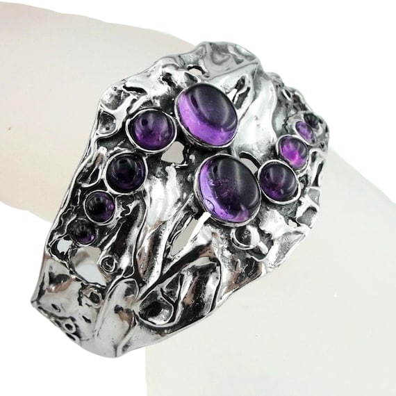 Unique Bracelet with Amethyst Sterling Silver Made in Israel Woman's Gift Handmade Gemstone silver bracelet Purple Stone Jewelry (Ha 311b)
