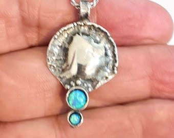 Handmade Sterling Silver Shell Pendant: Blue Opal Boho Necklace