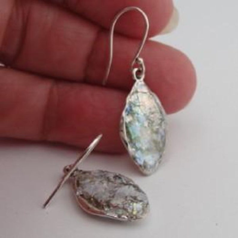 Mom Gift Hadar jewelry 925 sterling Silver Roman Glass drop shapr Earrings Antique Roman Grass as 416306 Wife birthday Gift Unique Gift