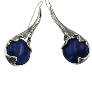 Blue Agate Earrings, Sterling Silver Dangle Earrings, Deep blue Earrings, Handmade earrings, Silver earrings, Israeli design, Hadar Jewelry