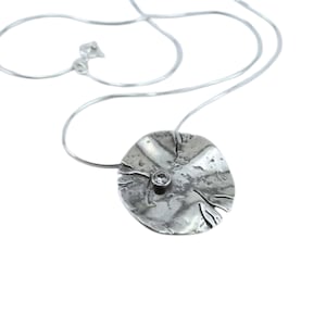 Zircon Pendant, Sterling Silver pendant, Handmade Silver Necklace, Long Silver pendant, Circle Silver pendant, Israeli Design, Hadar Jewelry