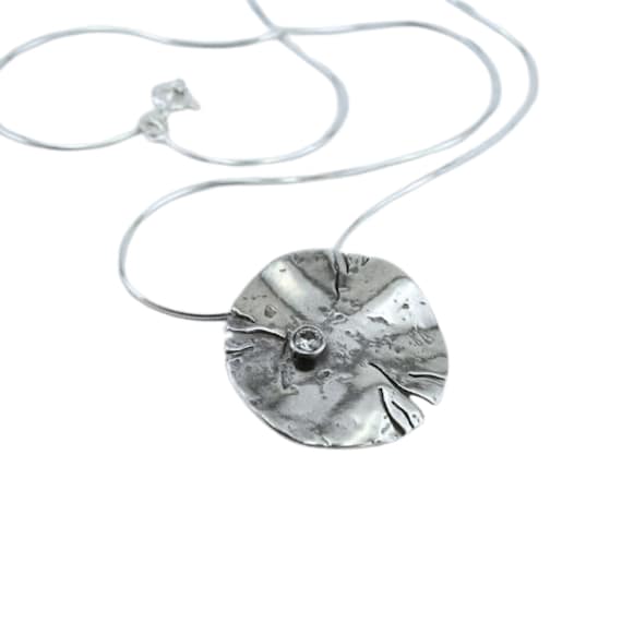 Sterling Silver Zircon Pendant Necklace: Handmade Israeli Design