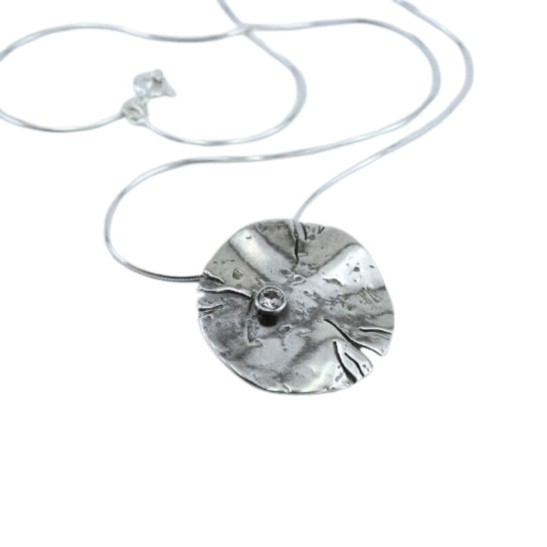 Zircon Pendant, Sterling Silver pendant, Handmade Silver Necklace, Long Silver pendant, Circle Silver pendant, Israeli Design, Hadar Jewelry
