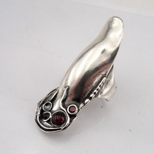 Ring Israel Design Lang Geformt 925 Sterling Silber Granat Frau Einzigartige Ring.