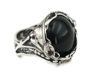 Ready to Ship - Hadar Jewelry Sterling Silver Onyx Ring size 8, Black Stone Ring, Round Ring, One stone Ring, Israel Jewelry, Free shipping