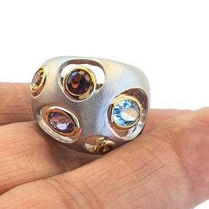 Amethyst Ring, Sterling Silver Garnet Ring, Yellow Gold Multistone Ring, Citrine Ring, Chunky Silver Ring, Hadar Jewelry size 8 only