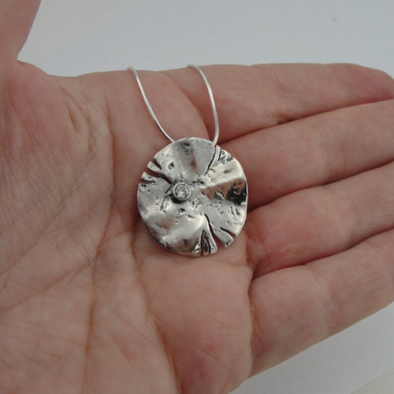 Zircon Pendant, Sterling Silver pendant, Handmade Silver Necklace, Long Silver pendant, Circle Silver pendant, Israeli Design, Hadar Jewelry