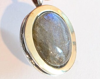 Labradorite Sterling Silver Necklace: Handmade Gold Accent Pendant