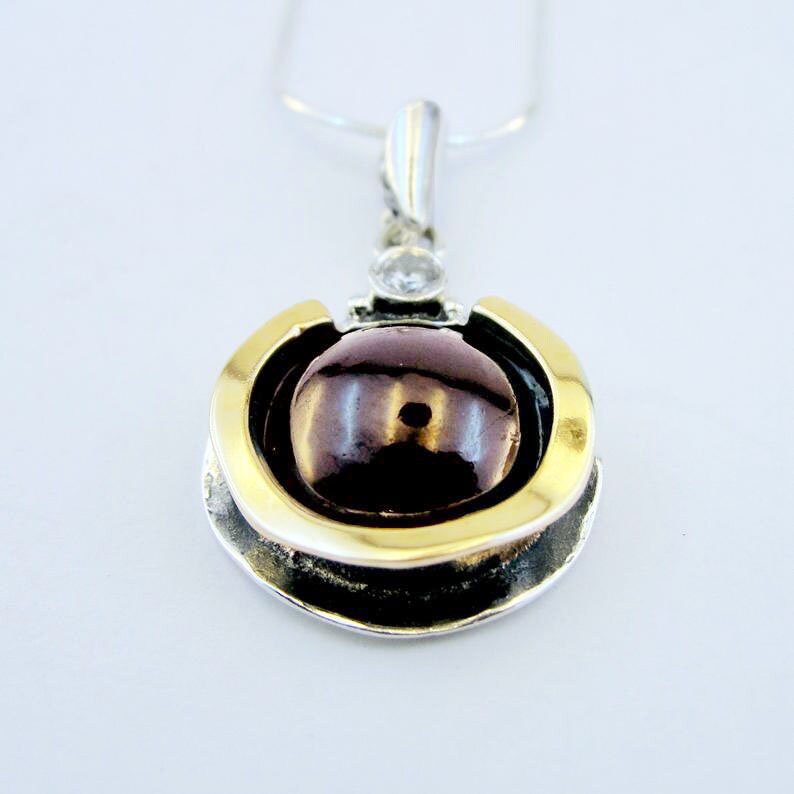 Garnet silver pendant 958p garnet round pendant 9K Yellow Gold /& 925 Sterling Silver garnet stone pendant red garnet long pendant