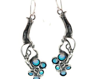 Opal Sterling Silver Dangle Earrings: Long Boho Drop Jewelry