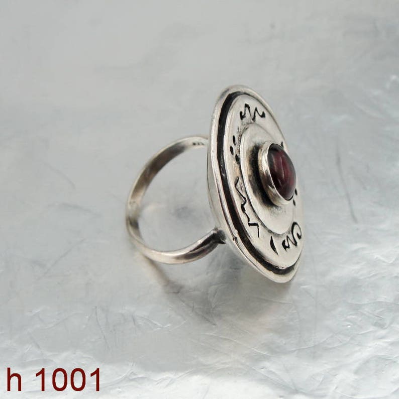 Red Stone Ring size 7 Garnet Ring Round Red Garnet Ring Handcrafted Ring 925 Sterling Silver Garnet Ring Israel Jewelry h 1001