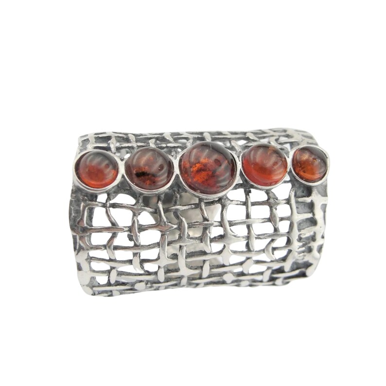 Wide nest Band Sterling Silver Ring made of Amber Gemstone 
Meticulously handcrafted in Israel for exceptional quality. Each piece is made to order with meticulous attention to detail.