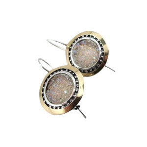 Druzy Agate earrings, Sterling Silver and Yellow Gold earrings, Handmade  earrings, Silver and Gold earrings, Israeli designs, Hadar Jewelry