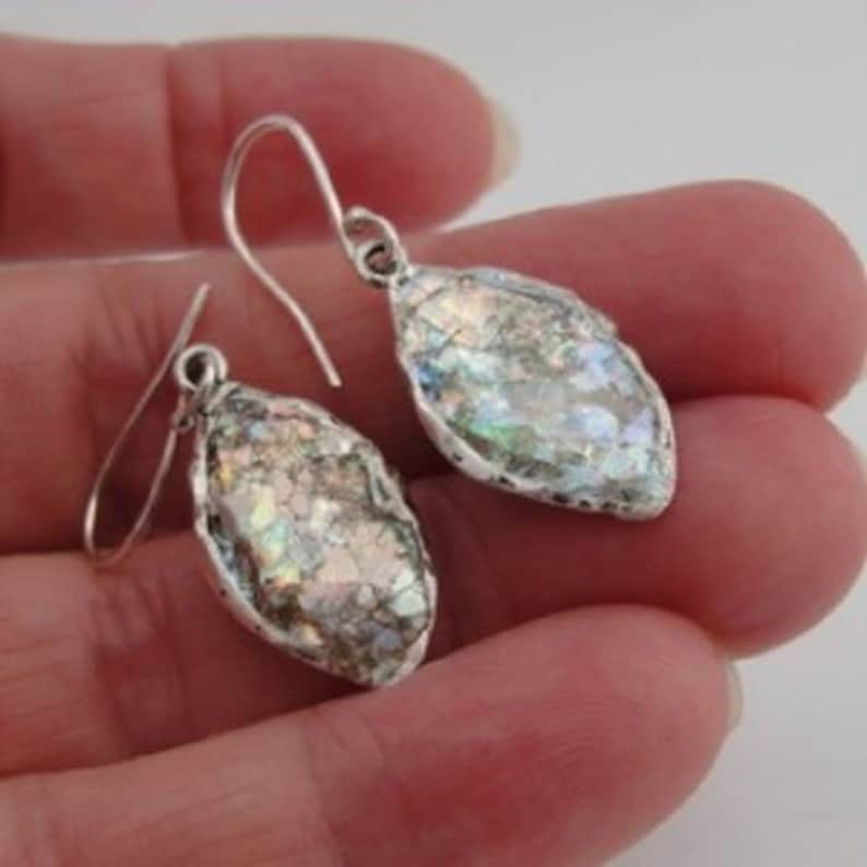 Mom Gift Hadar jewelry 925 sterling Silver Roman Glass drop shapr Earrings Antique Roman Grass as 416306 Wife birthday Gift Unique Gift