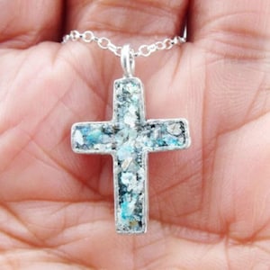 Römisches Glas Kreuz Anhänger, Sterling Silber Halskette, Silber Kreuz, Römisches Glas Kreuz, handgemachter Kreuz Anhänger, israelischer Entwurf, Hadar Schmuck