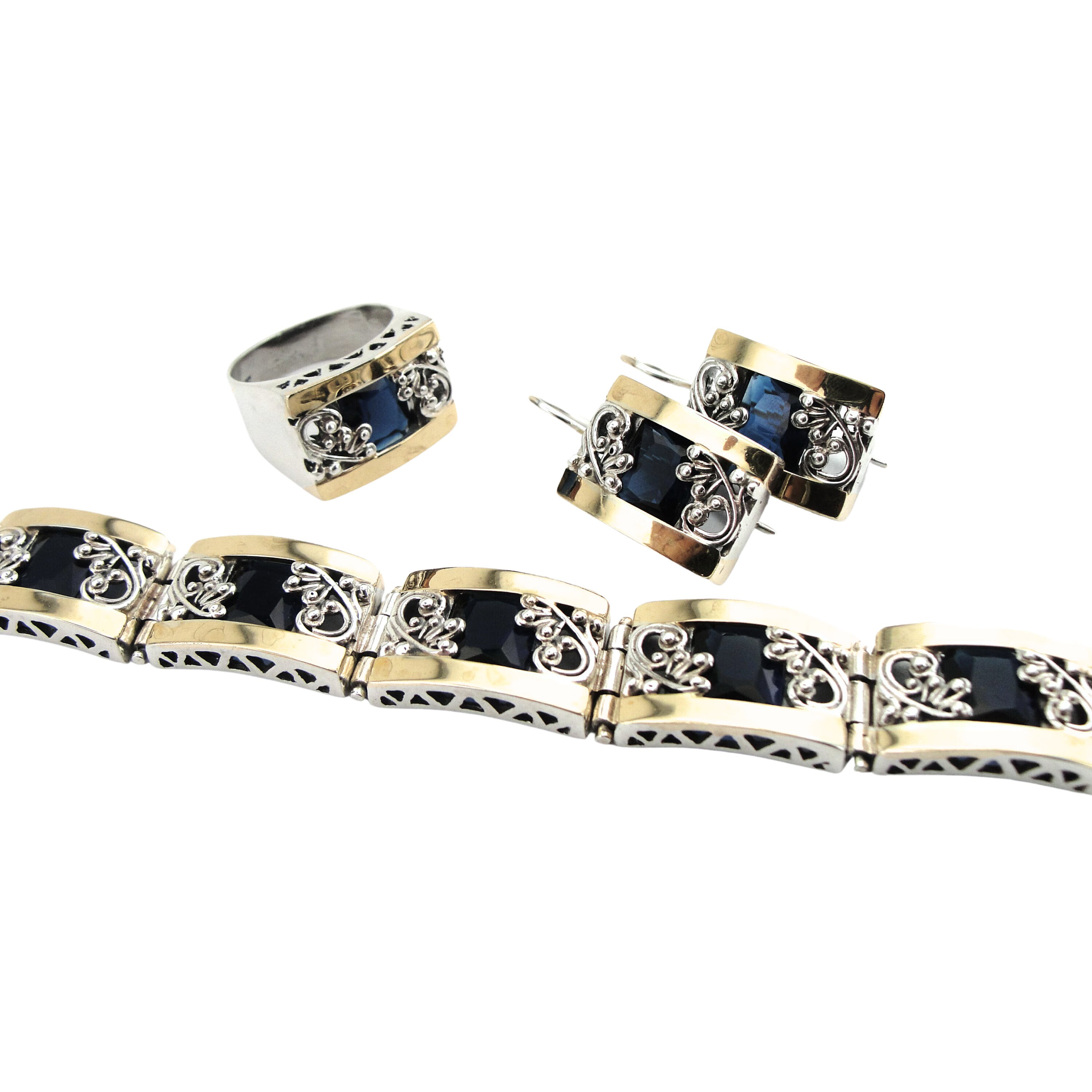 Zircon Set, Sterling Silver and Yellow Gold Set, Gold Zircon Set, Sterling Silver and Yellow Gold Set, Gold