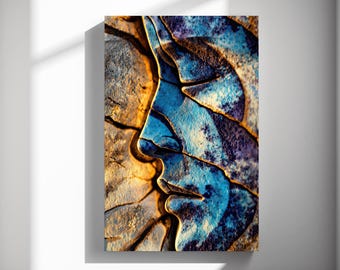 Sunrise Side Face, Ceramic relief wall art, Abstract mask poster, Modern boho canvas, Living room decor poster 549