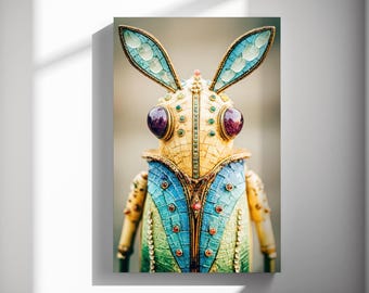 Gemstone Bug Portrait, Rainbow Scarab Wall Art, Colorful Mosaic Canvas Print, Playroom and Classroom Decor 553