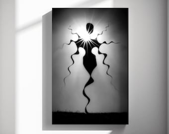 Radiant figure silhouette art print, abstract illustration poster, conceptual graphic style, gallery wall decor 544