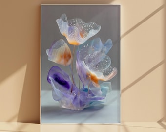 Abstract wall art, Glass Garden, unique gift, dreamy botanical style, living room decor, airy floral print, contemporary canvas 314