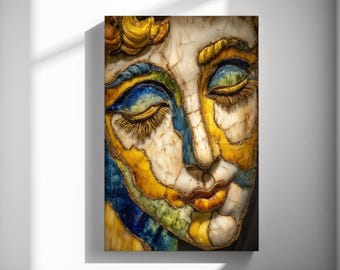 Sleeping Mosaic Beauty, Art deco stained glass print, Colorful face poster, Modern boho wall decor 550